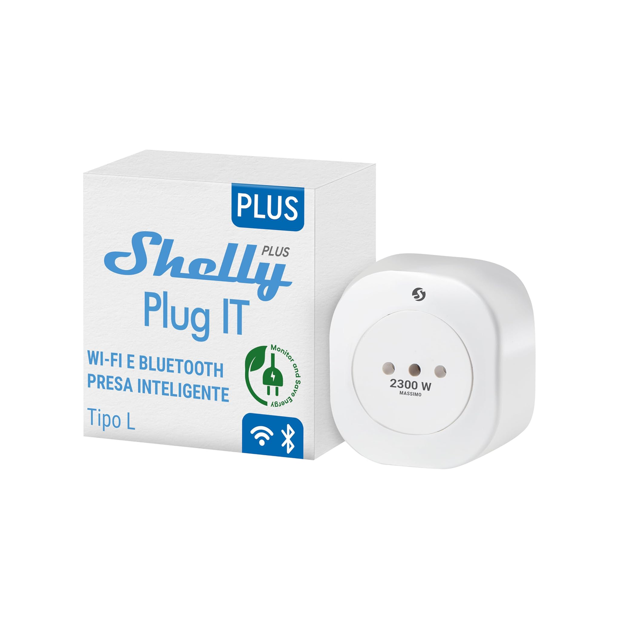 Shelly Plug IT, Presa Intelligente Wi-Fi Italiana (Tipo L) - 2300W (10A)